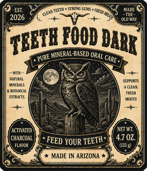 Teeth Food Dark (w/Activated Charcoal, Xylitol, Nano-Hydroxyapatite, & Vanilla Extract)